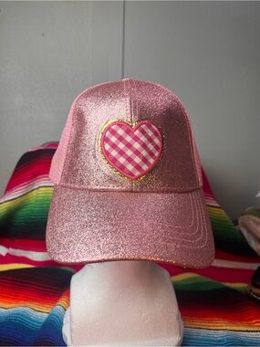 Girls' Pink Glitter Heart Trucker Hat